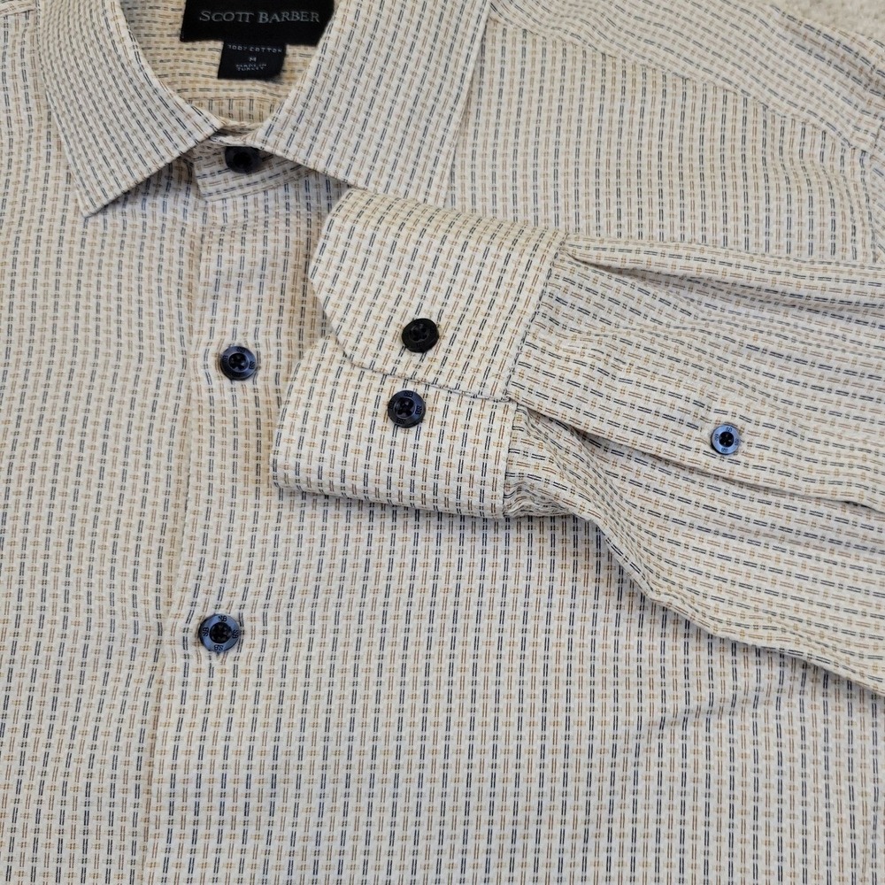 Scott Barber Mens M Button Down Shirt Long Sleeve 100% Cotton Navy Blue Gold Geo